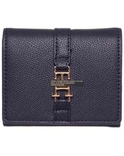Tommy Hilfiger Metallic fastening leather wallet with credit card holder - Blu