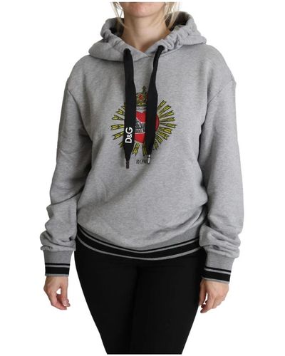 Dolce & Gabbana Gray Printed Hooded Exclusive Logo Sweater