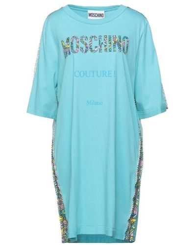 Moschino Couture t-shirt kleid mit buntem logo - Blau