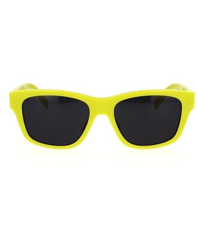 Celine Geometrische sonnenbrille mit gelbem fluoreszierendem rahmen und grauen gläsern