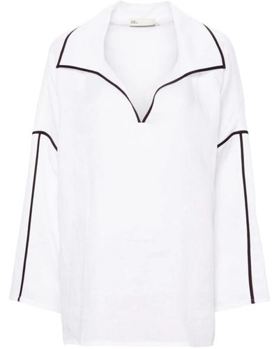 Tory Burch Camisa blanca de lino con ribete contrastante - Blanco