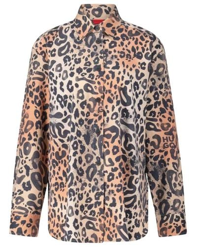 BOSS Leopard print oversized boyfriend blouse - Mehrfarbig