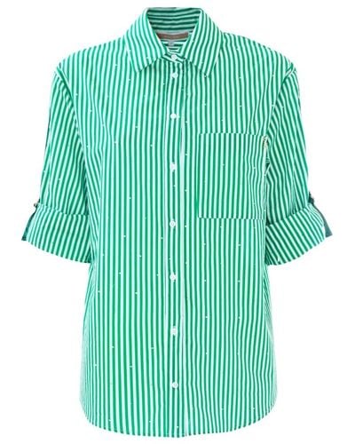 Kocca Camicia di cotone a righe con maniche arrotolate - Verde