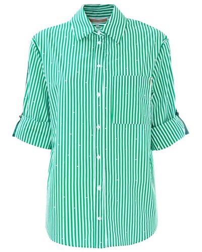 Kocca Camisa de algodón a rayas con mangas enrolladas - Verde