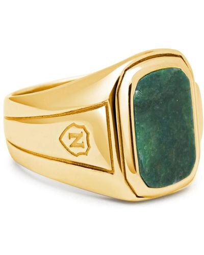 Nialaya Vergoldeter grüner jade siegelring - Mettallic