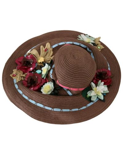 Dolce & Gabbana Sombrero de paja tejido marrón con flores