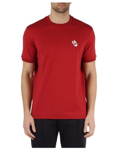 Emporio Armani T-shirt in cotone con ricamo logo frontale - Rosso