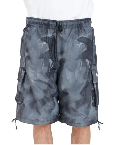 DISCLAIMER Schwarze bedruckte elastische taille shorts - Blau