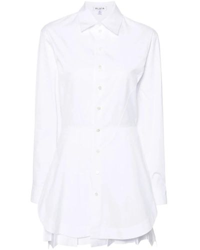 Alaïa Weiße baumwollmischung popeline hemdkleid