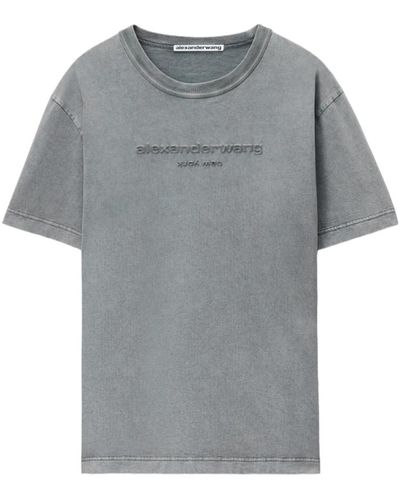 Alexander Wang Camiseta de algodón con logo bordado - Gris