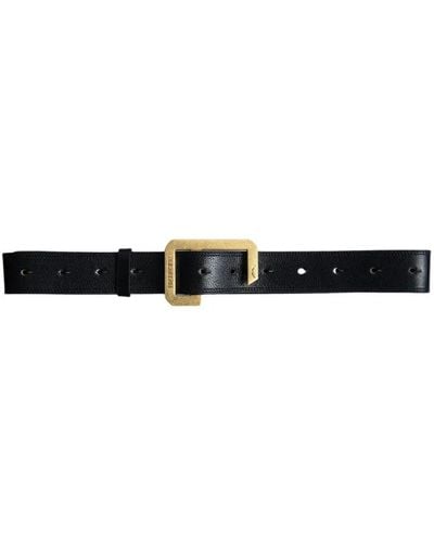 Zadig & Voltaire Cintura in pelle blu navy con fibbia in metallo dorato a righe - Nero