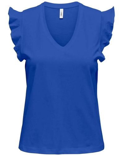 ONLY Frill v-neck kurzarm t-shirt - Blau