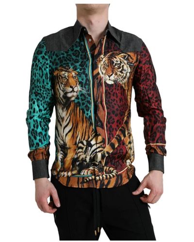 Dolce & Gabbana Tiger print casual button down hemd - Rot