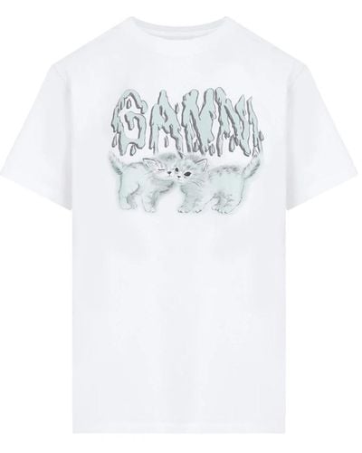 Ganni Love cats lässiges t-shirt - Weiß