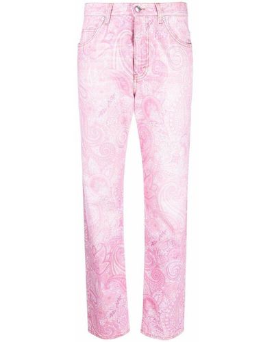 Etro Paisley Print Straight LEG Jeans - Pink