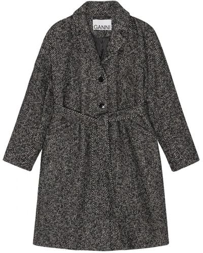 Ganni Belted Coats - Gray