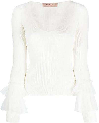Twin Set Knitwear > v-neck knitwear - Blanc