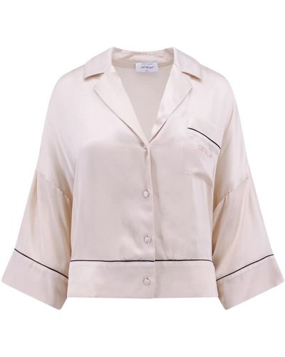 Off-White c/o Virgil Abloh Camicia da pigiama in viscosa con stampa logo - Rosa