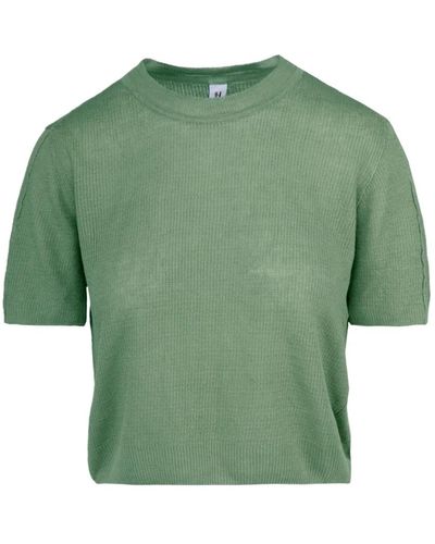 Bomboogie Linen cotton short-sleeved jumper - Verde