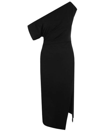 Del Core Vestido negro de jersey sablé con dobladillo asimétrico y abertura lateral