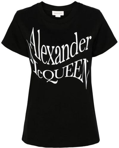 Alexander McQueen Camiseta negra con estampado frontal - Negro