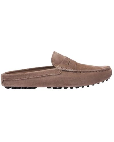 SCAROSSO Taupe suede penny driver mules - Braun