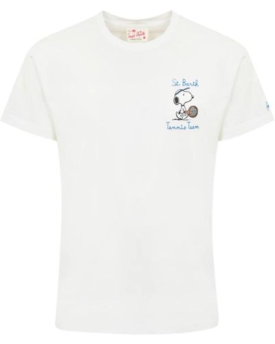 Mc2 Saint Barth Snoopy herz besticktes baumwoll-t-shirt - Weiß