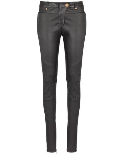 Balmain Pantalones de cuero elásticos - Gris