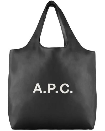 A.P.C. Schwarze recycelte leder tote tasche