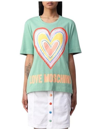 Love Moschino Regenbogen herz logo bedrucktes t-shirt - Grün