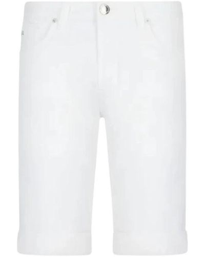 Emporio Armani Glänzende baumwoll-bermuda-shorts mit umschlag-weiß