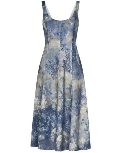 Ralph Lauren Vestido midi de mezclilla azul floral