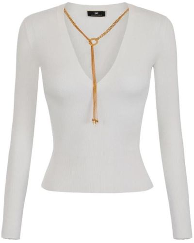 Elisabetta Franchi Knitwear > v-neck knitwear - Blanc