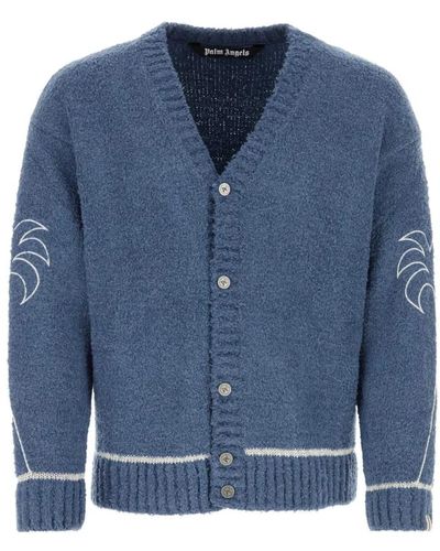 Palm Angels Cardigan in cotone blu air force