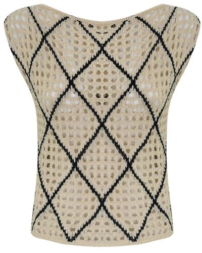 Liviana Conti Top sin mangas de lino con patrón de diamantes - Neutro