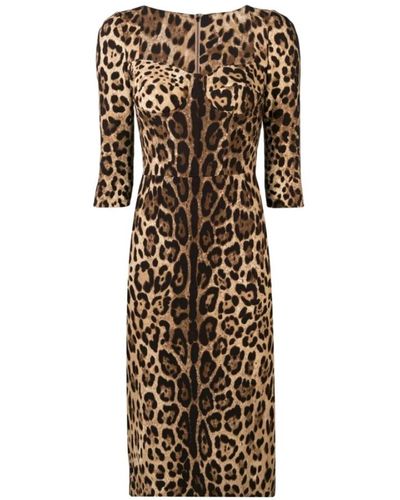 Dolce & Gabbana Leopardenmuster kleid mit herzausschnitt - Natur