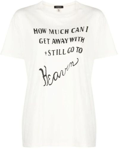R13 Camiseta de algodón ecru con estampado de eslogan - Blanco