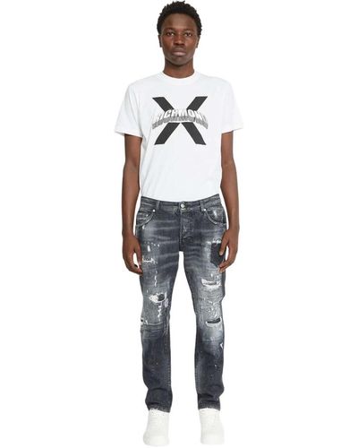 John Richmond Jeans slim con strappi sul davanti e retro - Grigio