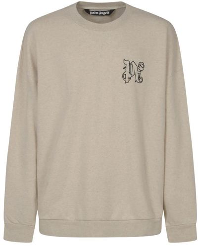 Palm Angels Monogram linen crewneck sweatshirt,r baumwoll- und leinenpullover mit pa monogrammstickerei - Weiß