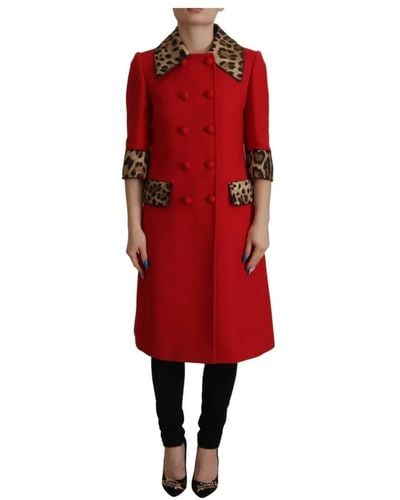 Dolce & Gabbana Leopardenmuster woll trenchcoat jacke - Rot
