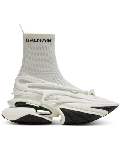 Balmain Einhorn high-top sneaker aus mesh und leder - Grau