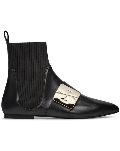 Fabi Elegante bota de cuero de diseño lineal - Negro