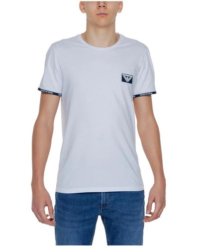 Emporio Armani Weißes baumwoll t-shirt kurze ärmel männer - Blau