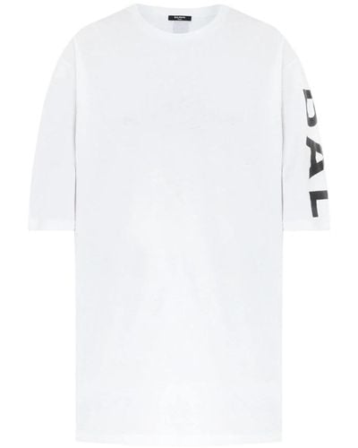 Balmain Vertikales logo t-shirt - klassisches modell - Weiß