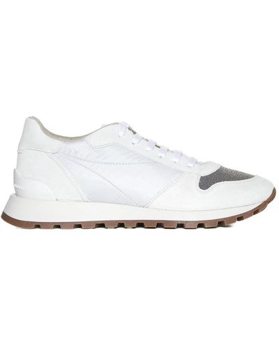Brunello Cucinelli Leder/stoff/gummi farbblock sneakers - Weiß