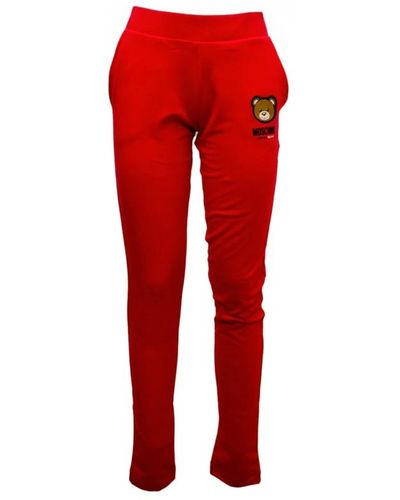 Moschino Pantaloni rossi in misto cotone con elastico in vita e dettagli del logo - Rosso