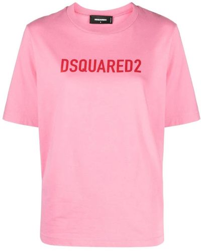 DSquared² Magliette rosa in cotone con stampa logo