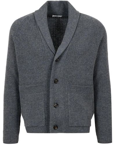Paolo Pecora Cardigan in lana grigio con chiusura a bottoni
