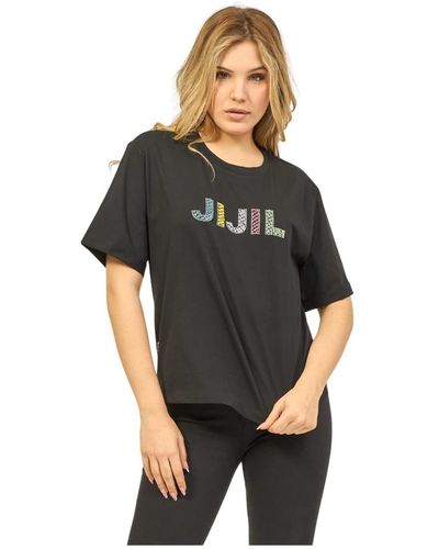 Jijil Camiseta de algodón negra con logo de estrás de colores - Negro