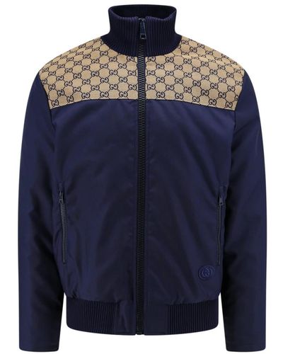 Gucci Nylon gepolsterte jacke mit gg stoffeinsatz - Blau
